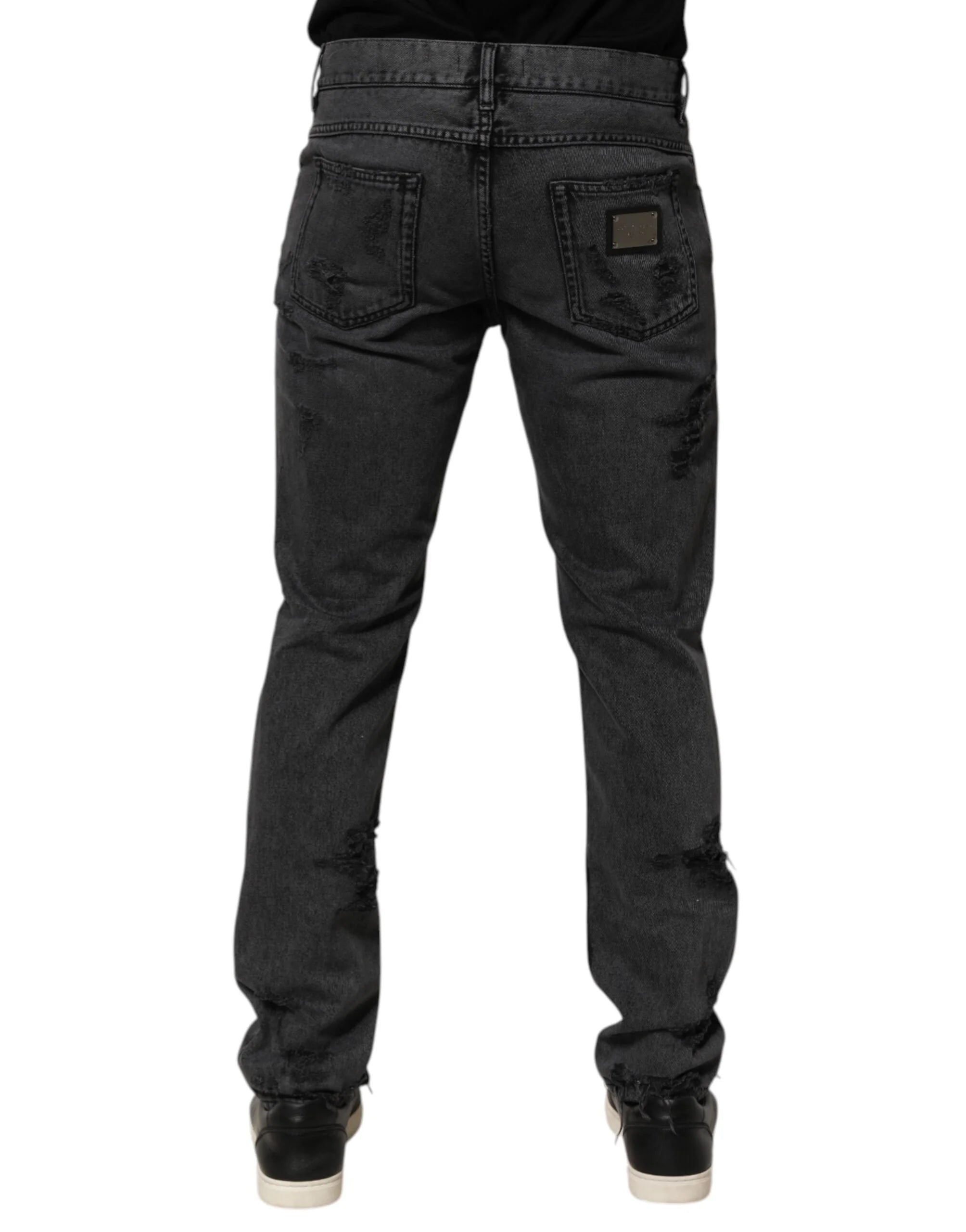 Dolce & Gabbana Black Tattered Skinny Cotton Men Denim Jeans - IT48 | M - Jeans