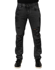 Dolce & Gabbana Black Tattered Skinny Cotton Men Denim Jeans - IT48 | M - Jeans