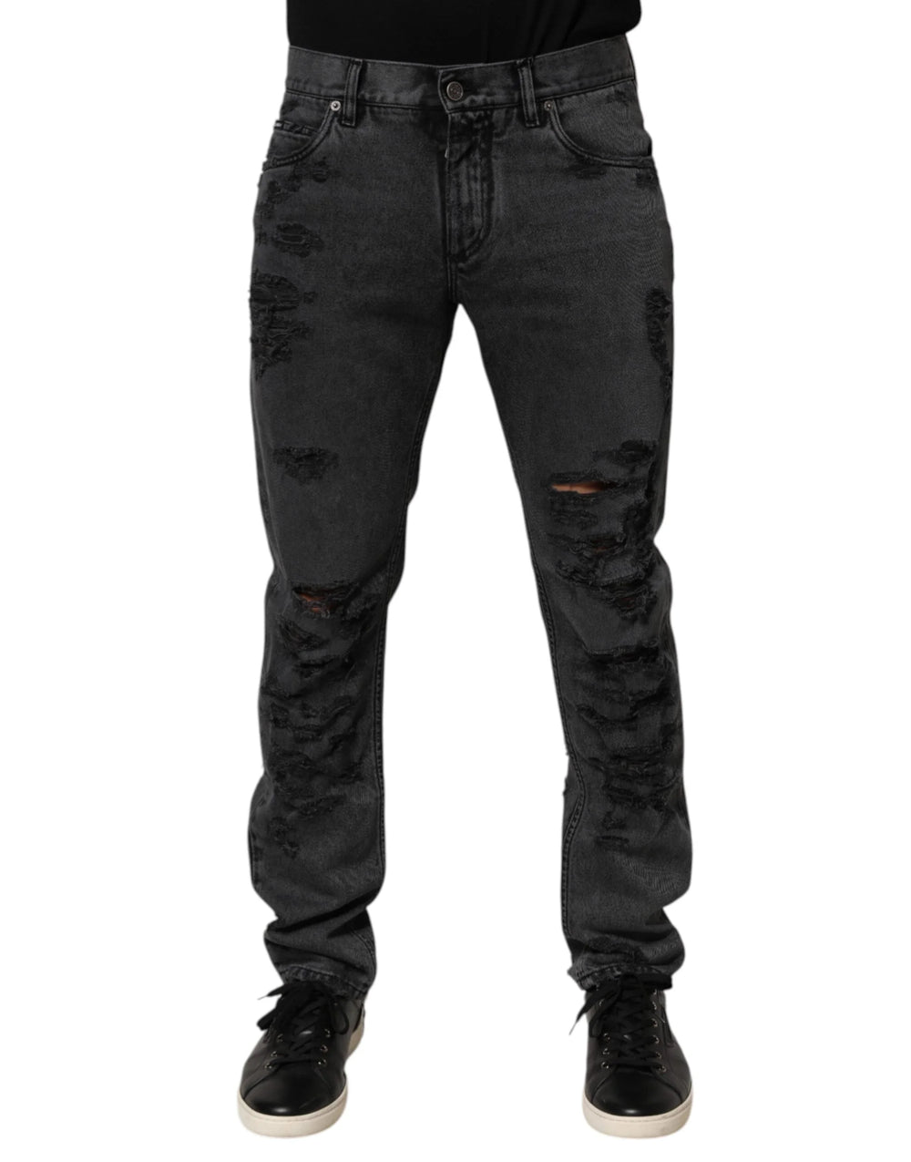 Dolce & Gabbana Black Tattered Skinny Cotton Men Denim Jeans - IT48 | M - Jeans