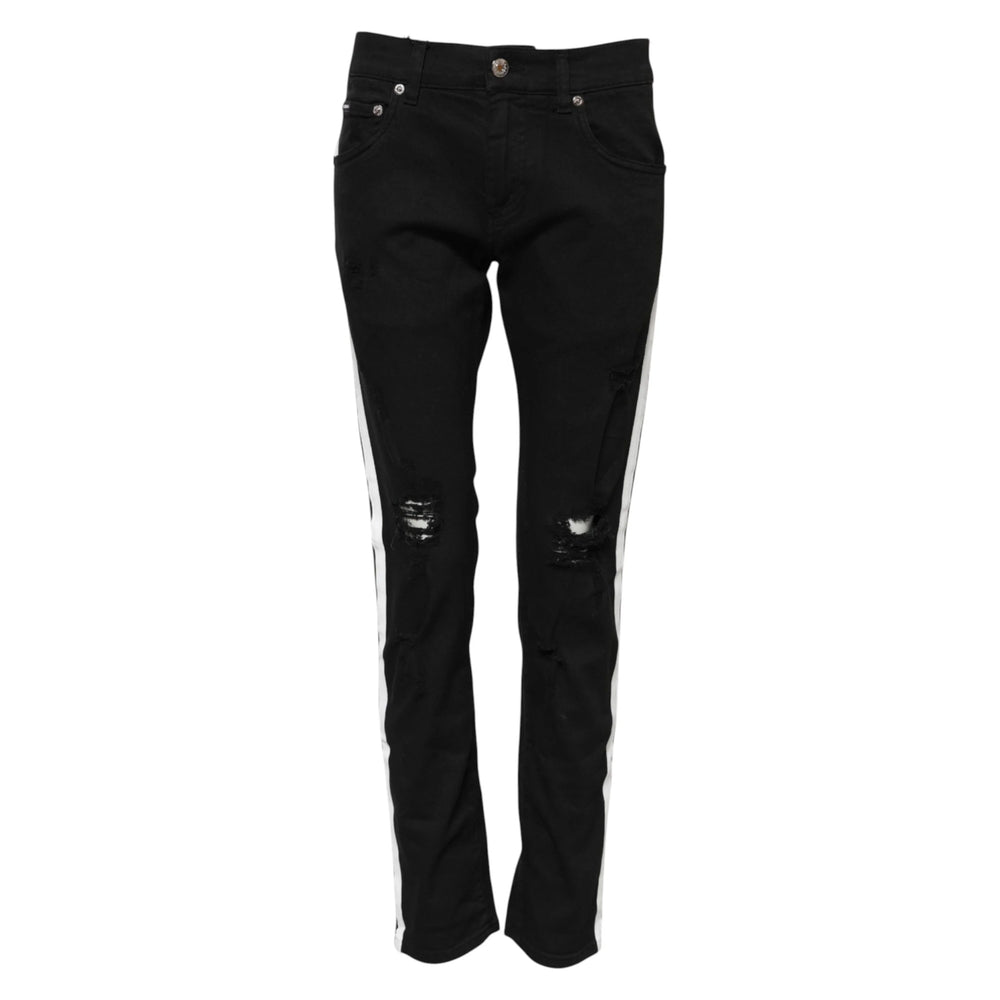Dolce & Gabbana Black Tattered White Lining Skinny Denim Jeans - IT44 | XS - Jeans