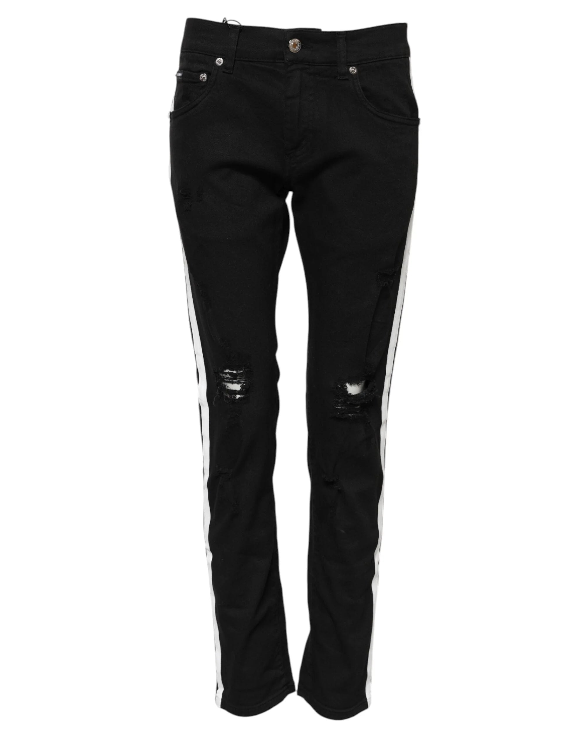 Dolce & Gabbana Black Tattered White Lining Skinny Denim Jeans - IT44 | XS - Jeans