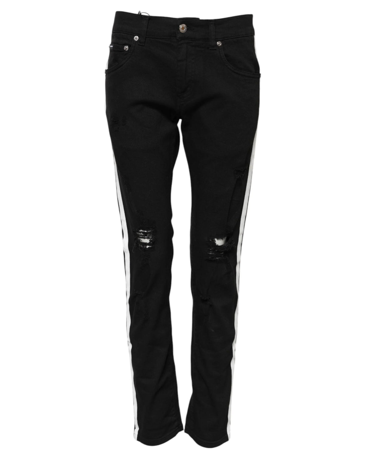 Dolce & Gabbana Black Tattered White Lining Skinny Denim Jeans - IT44 | XS - Jeans