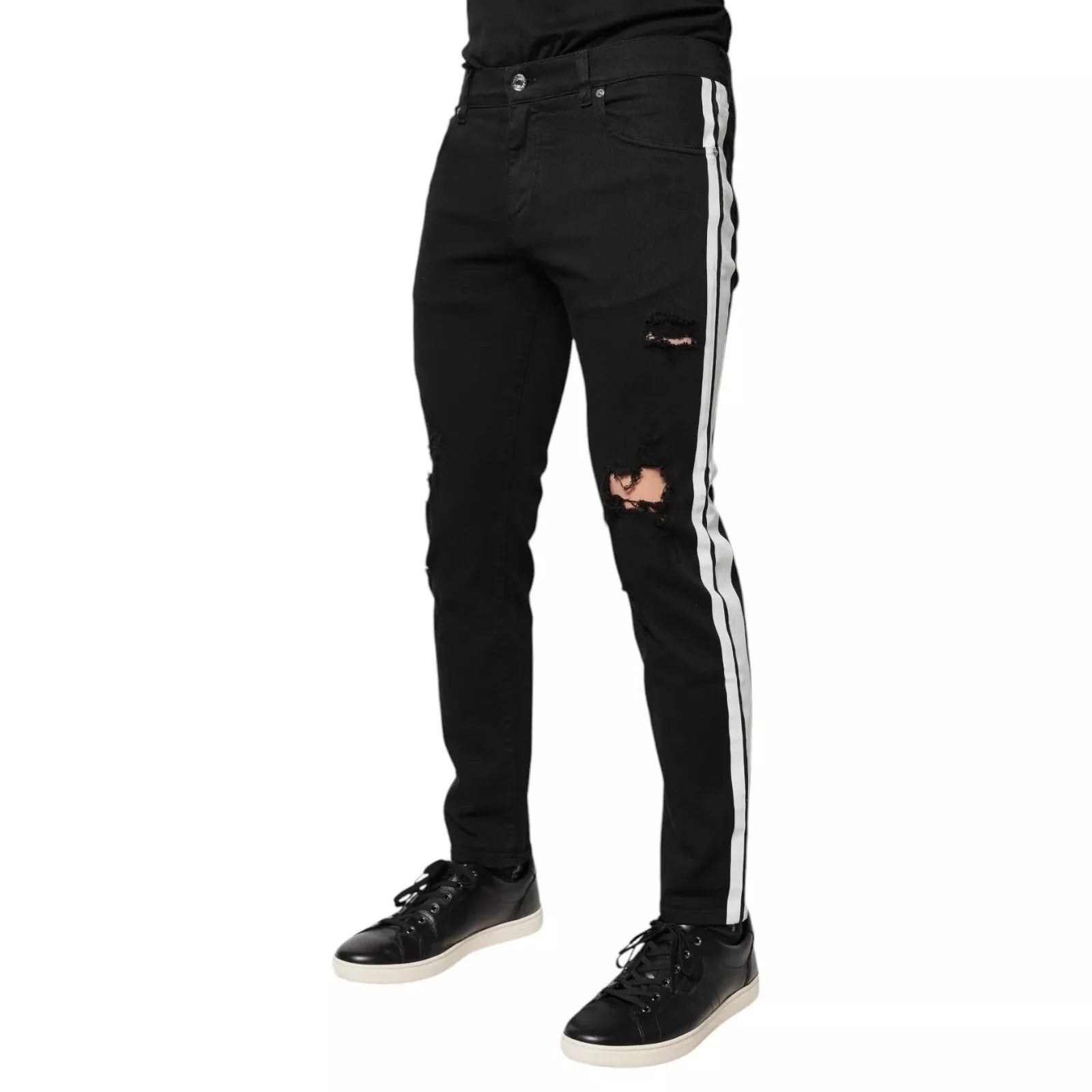 Dolce & Gabbana Black Tattered White Lining Skinny Denim Jeans - IT48 | M