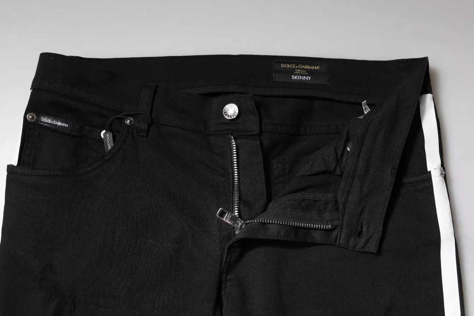 Dolce & Gabbana Black Tattered White Lining Skinny Denim Jeans - IT48 | M