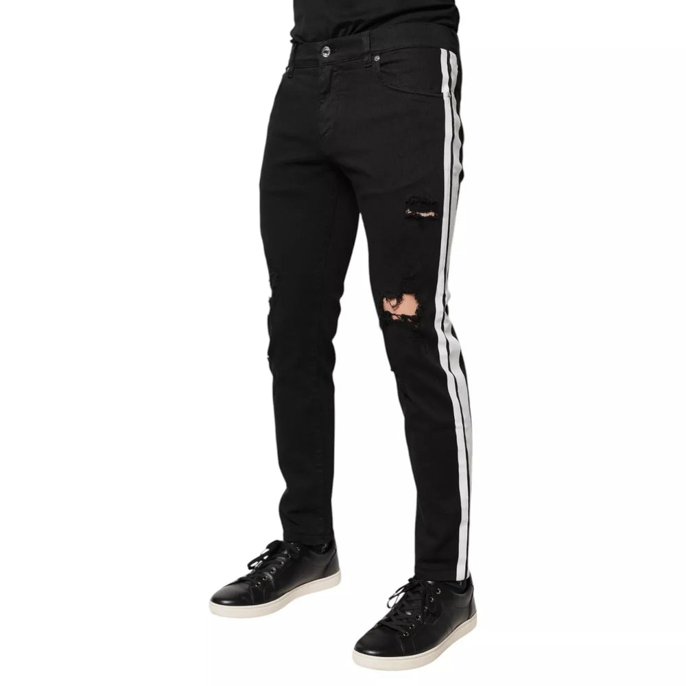 Dolce & Gabbana Black Tattered White Lining Skinny Denim Jeans - IT48 | M - Jeans