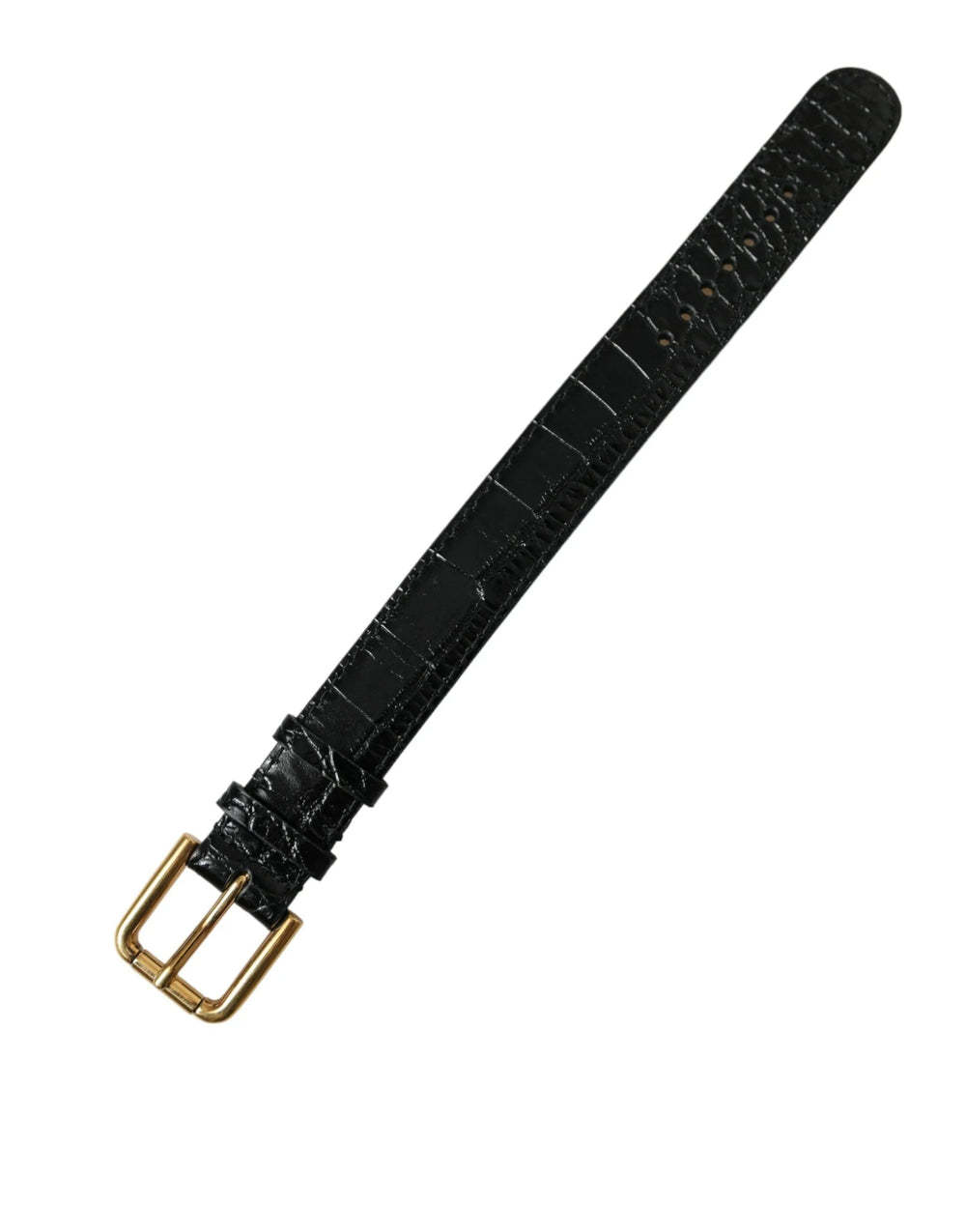 Dolce & Gabbana Black Textured Leather Gold Tone Metal Buckle Armband - Bracelets