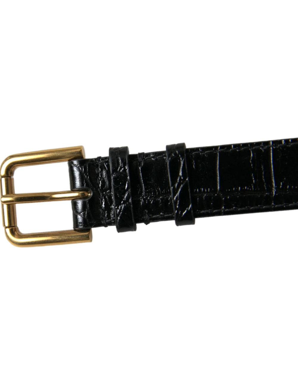 Dolce & Gabbana Black Textured Leather Gold Tone Metal Buckle Armband - Bracelets