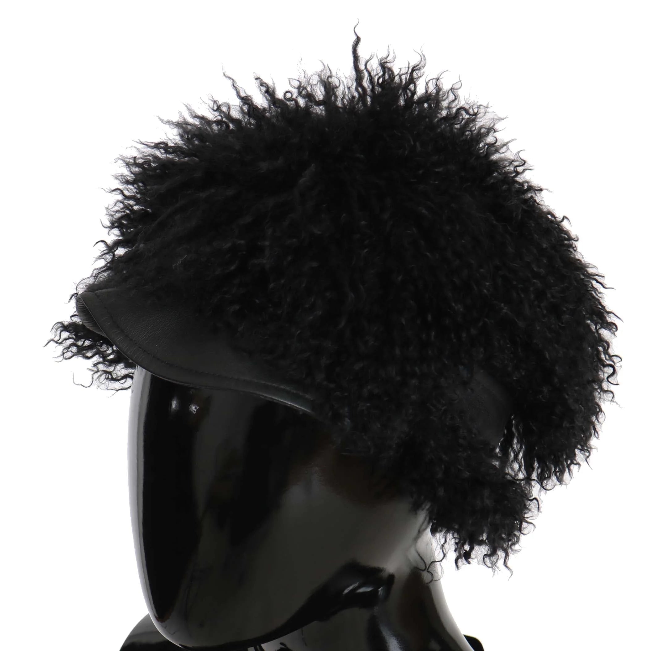Dolce & Gabbana Black Tibet Lamb Fur Leather Gatsby Hat - 56 cm|XS