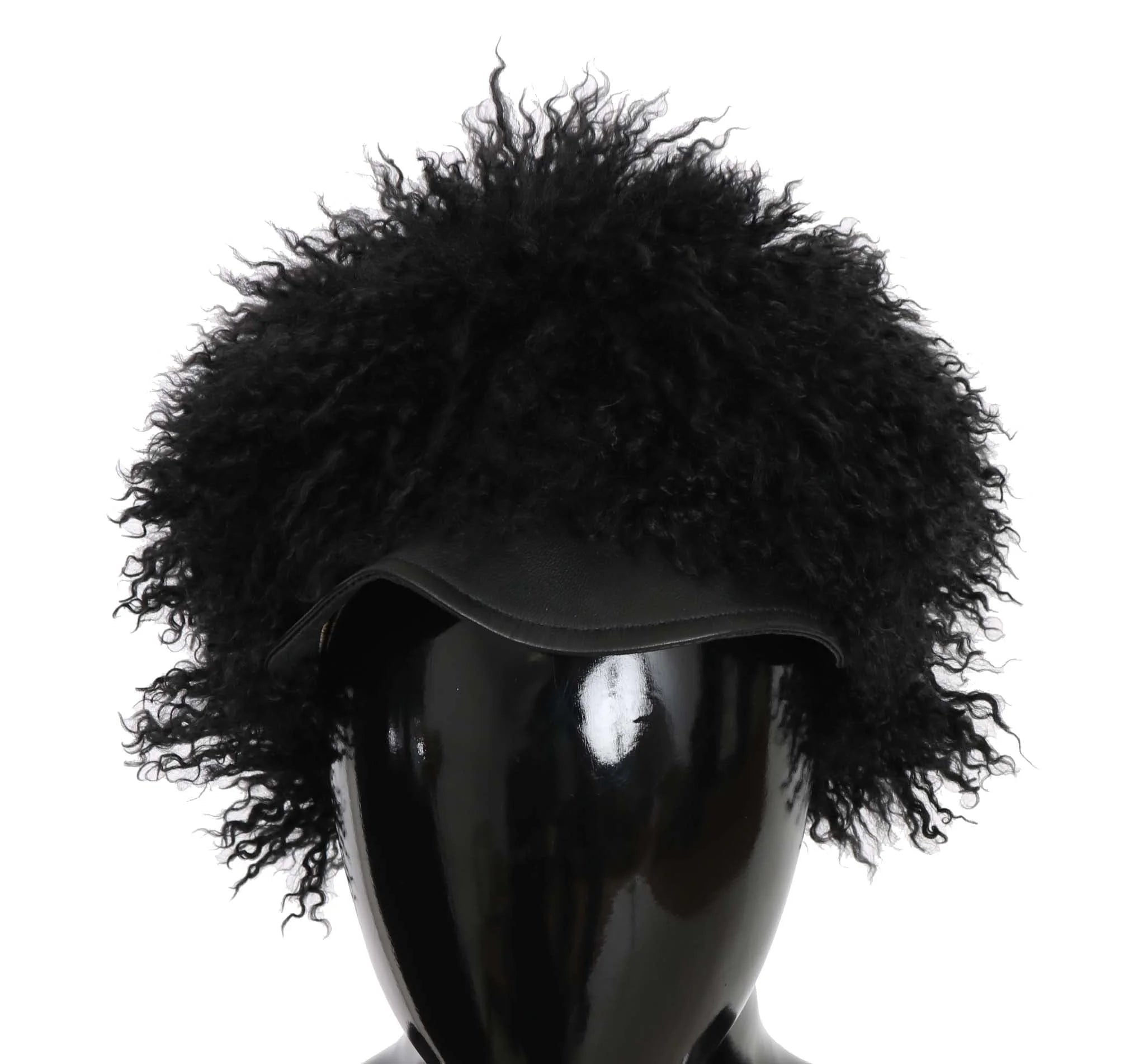 Dolce & Gabbana Black Tibet Lamb Fur Leather Gatsby Hat - 56 cm|XS