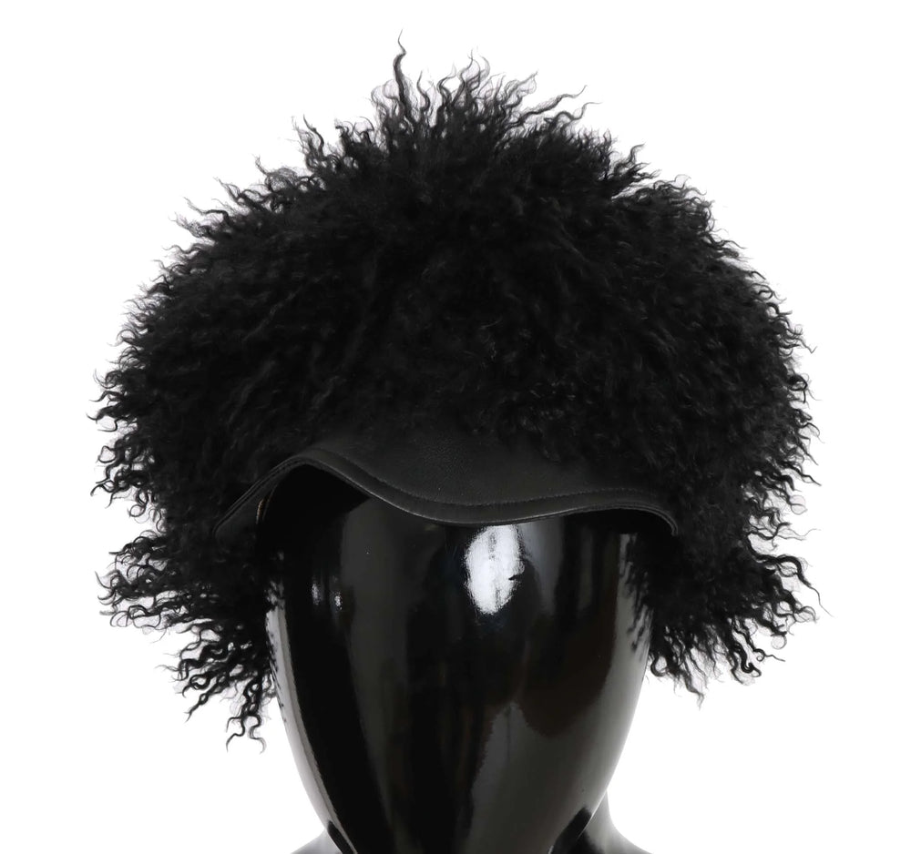 Dolce & Gabbana Black Tibet Lamb Fur Leather Gatsby Hat - 56 cm|XS