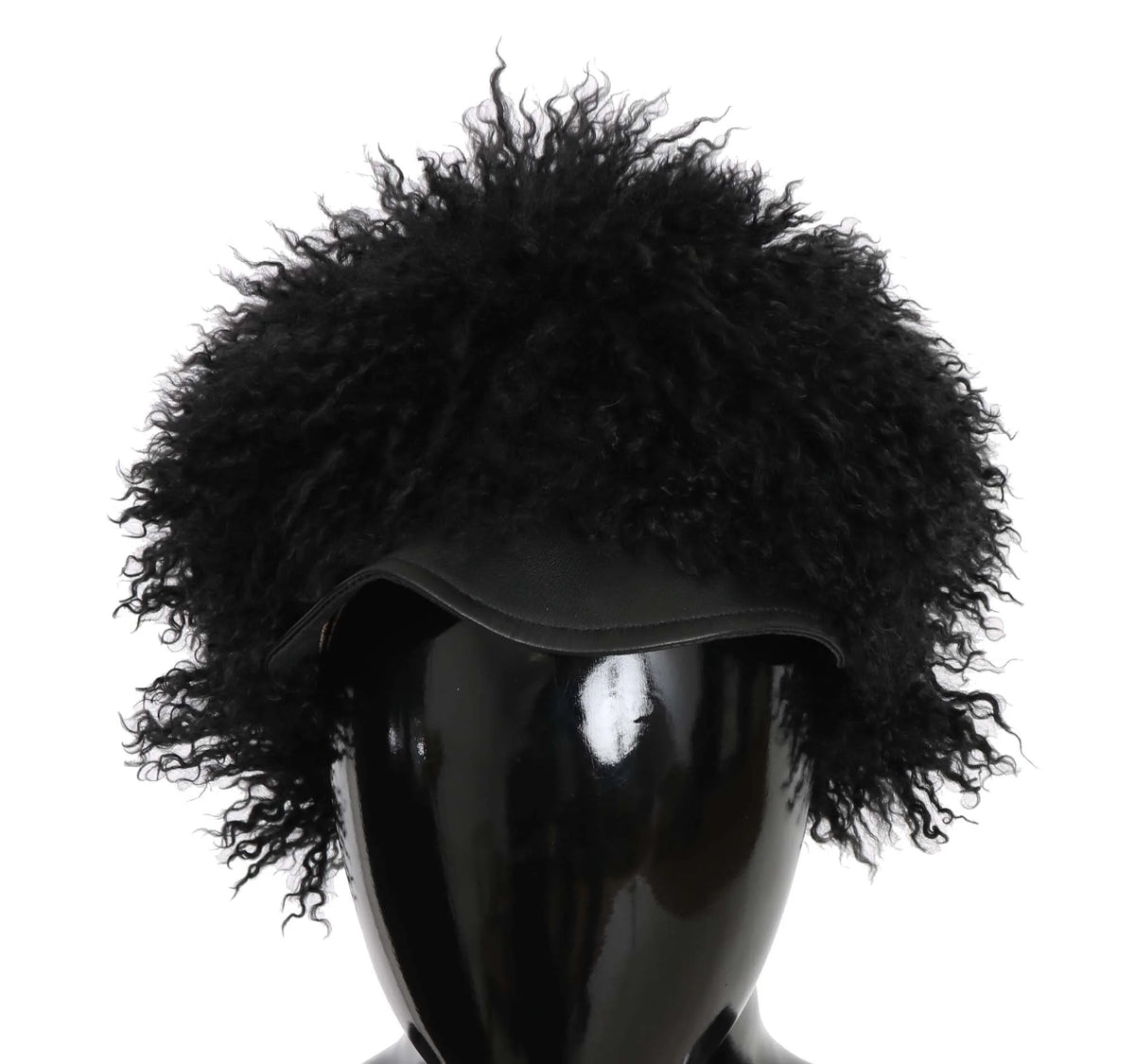 Dolce & Gabbana Black Tibet Lamb Fur Leather Gatsby Hat - 56 cm|XS - Hats
