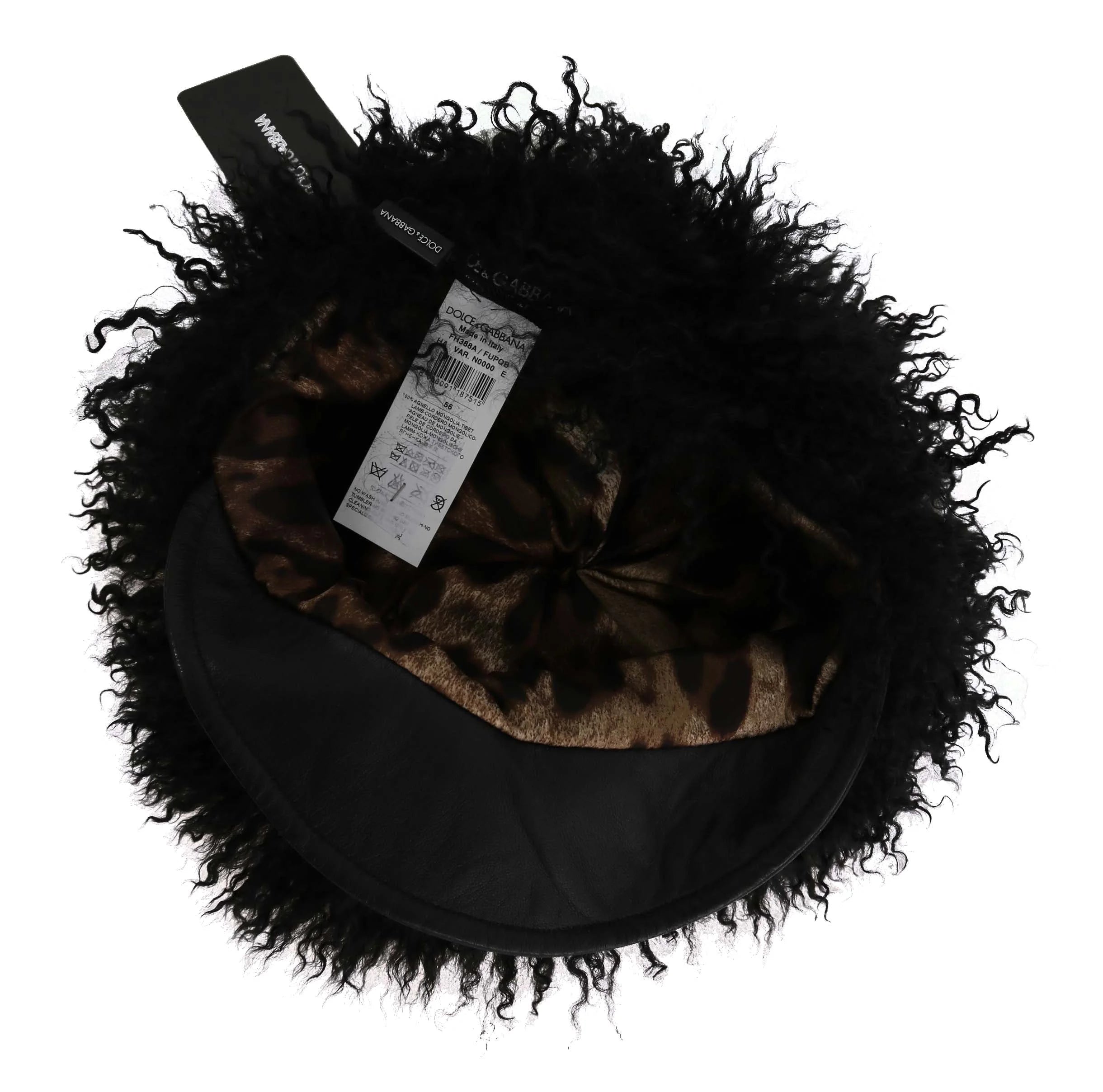 Dolce & Gabbana Black Tibet Lamb Fur Leather Gatsby Hat - 56 cm|XS - Hats