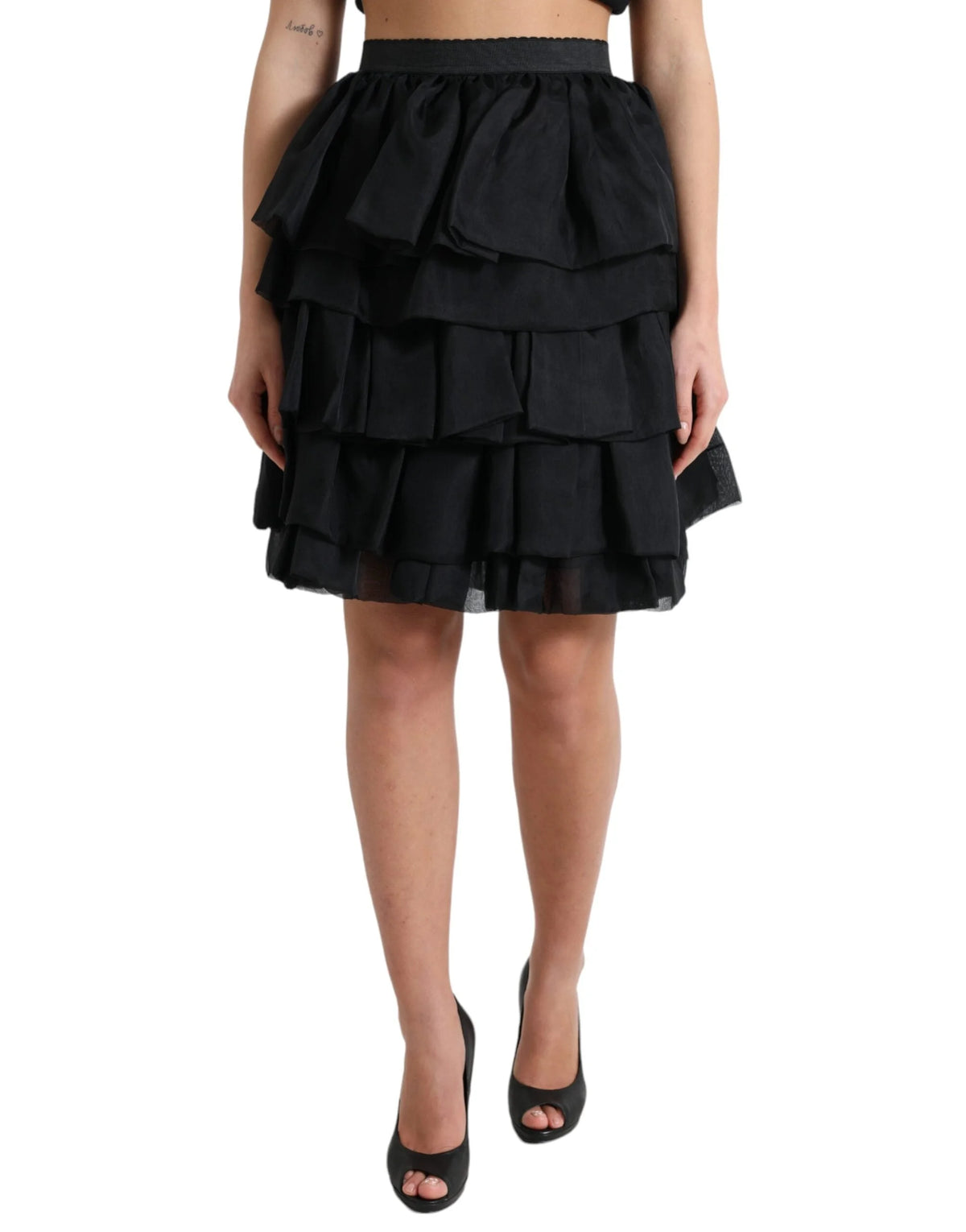 Dolce & Gabbana Black Tiered Aline High Waist Silk Mini Skirt - IT40|S - Skirts