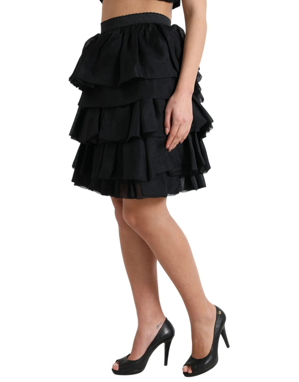 Dolce & Gabbana Black Tiered Aline High Waist Silk Mini Skirt - IT40|S - Skirts