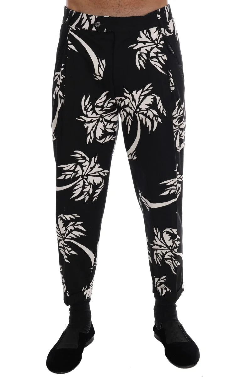 Dolce & Gabbana Black Tree Cotton Stretch Pants - IT44 | XS - Trousers