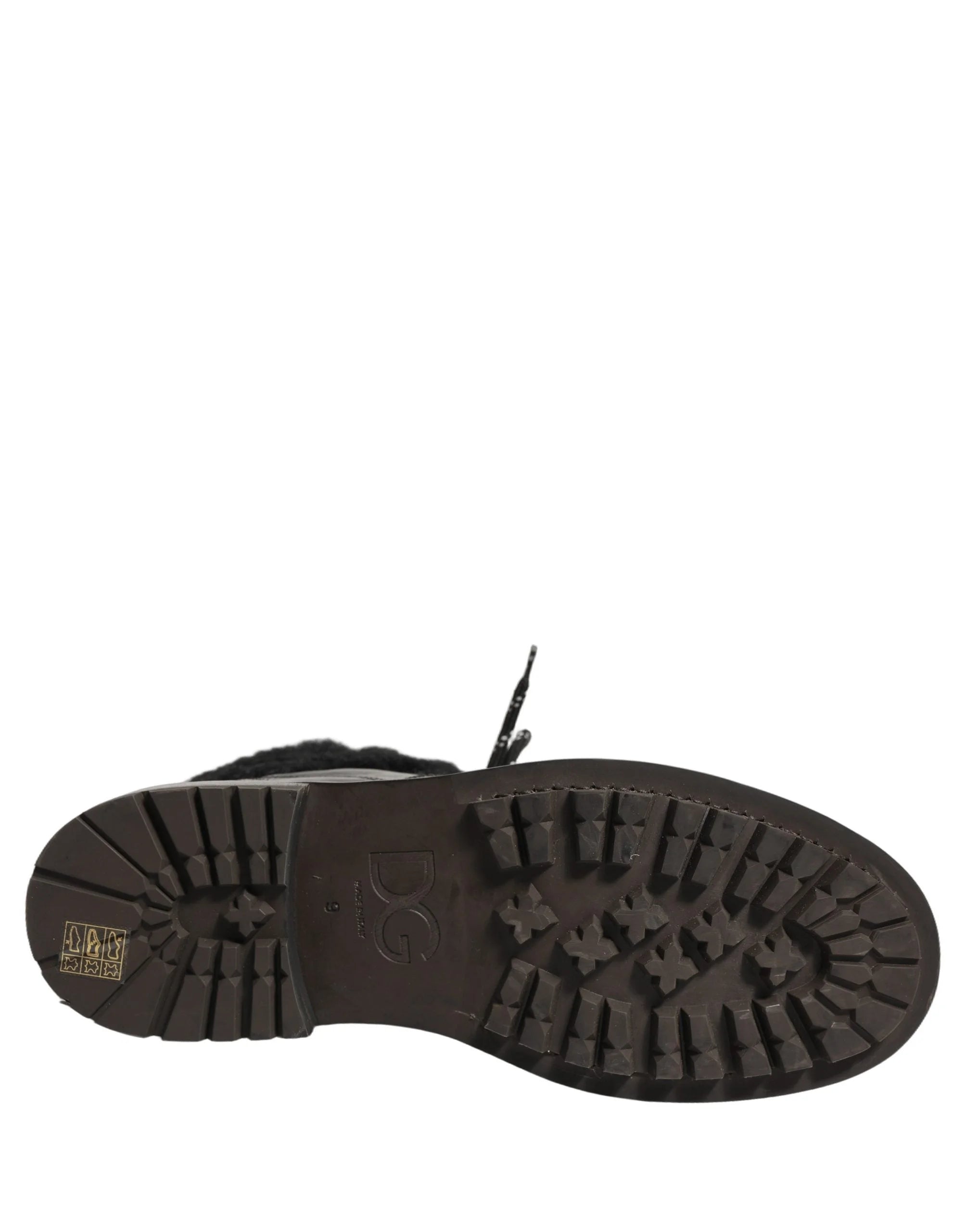 Dolce & Gabbana Black Trekking Fur Lace Leather Boots Shoes