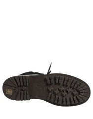 Dolce & Gabbana Black Trekking Fur Lace Leather Boots Shoes