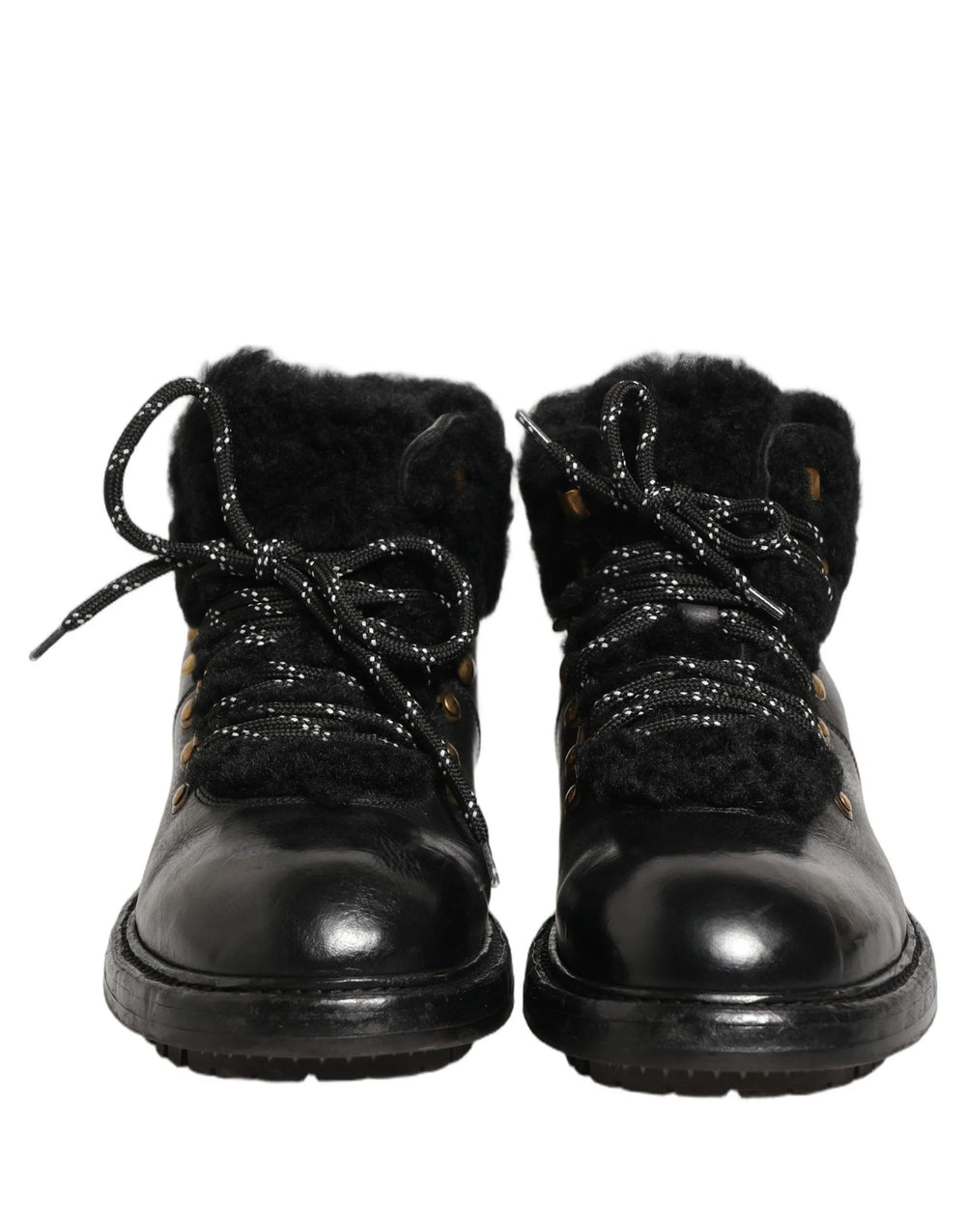 Dolce & Gabbana Black Trekking Fur Lace Leather Boots Shoes