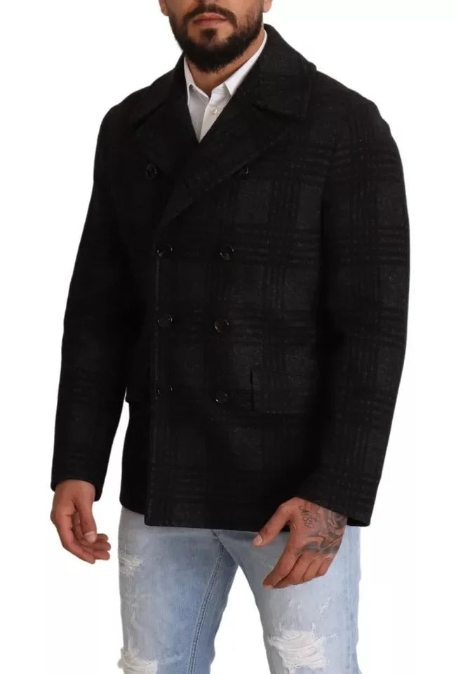 Dolce & Gabbana Black Trench Coat Check Wool Jacket - Trench Coats