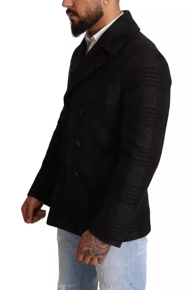 Dolce & Gabbana Black Trench Coat Check Wool Jacket - Trench Coats