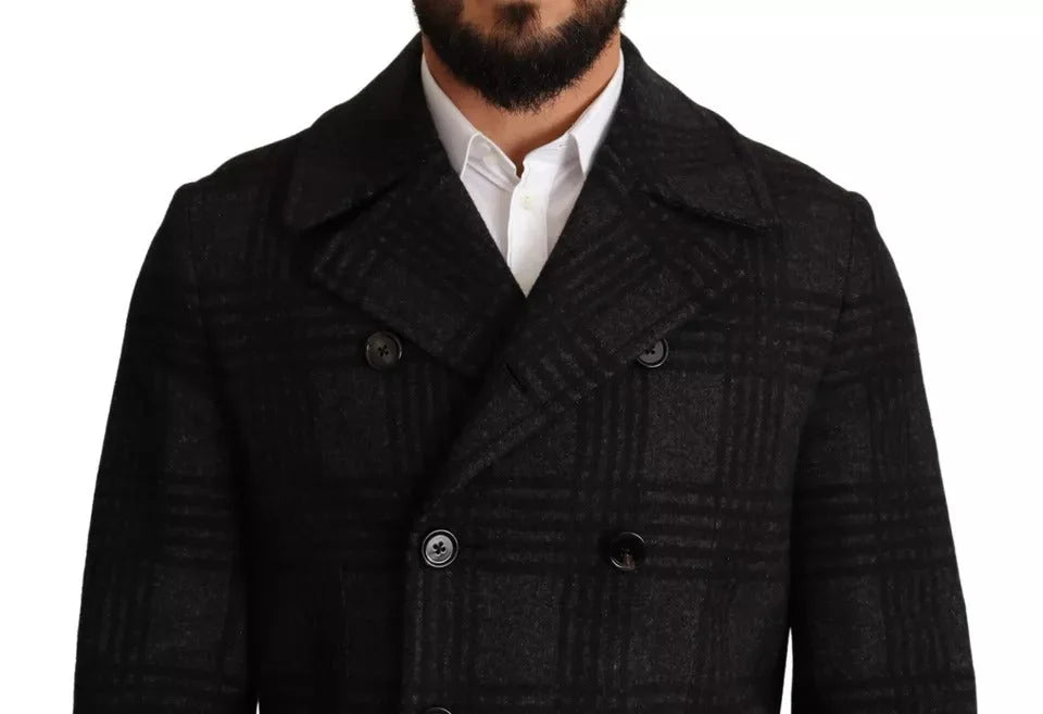 Dolce & Gabbana Black Trench Coat Check Wool Jacket - Trench Coats