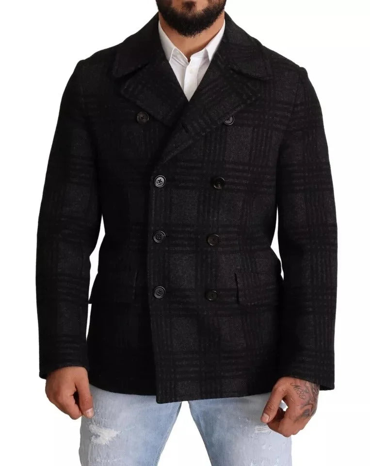 Dolce & Gabbana Black Trench Coat Check Wool Jacket - Trench Coats