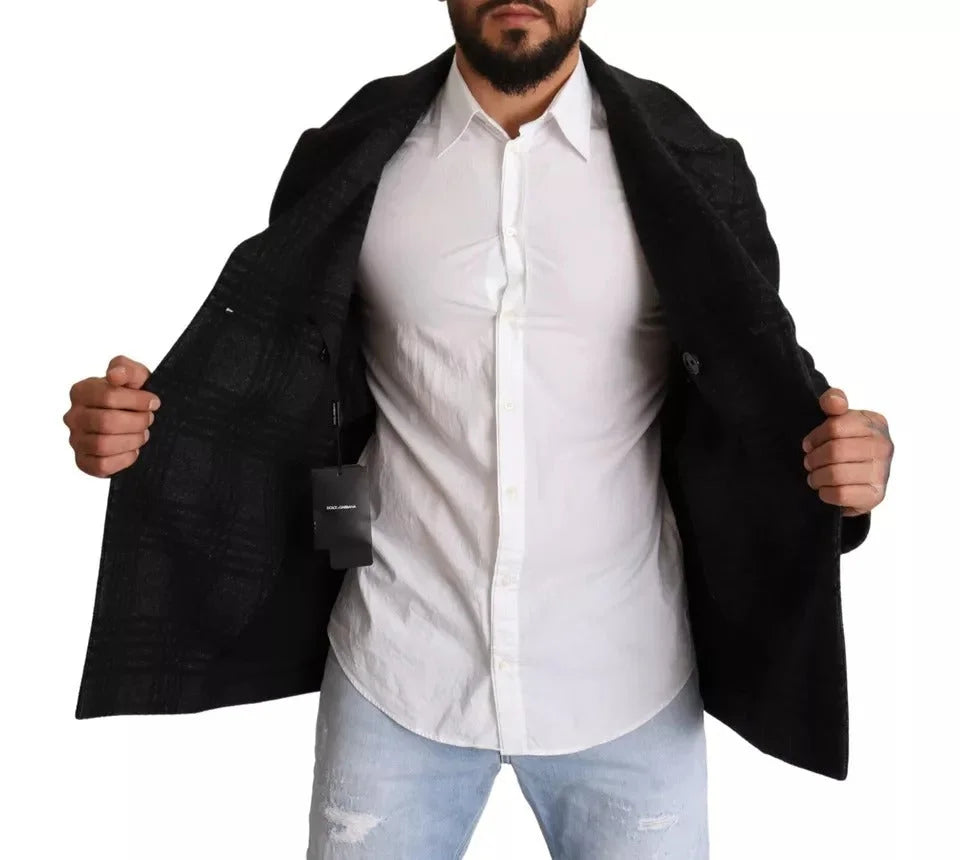 Dolce & Gabbana Black Trench Coat Check Wool Jacket - Trench Coats