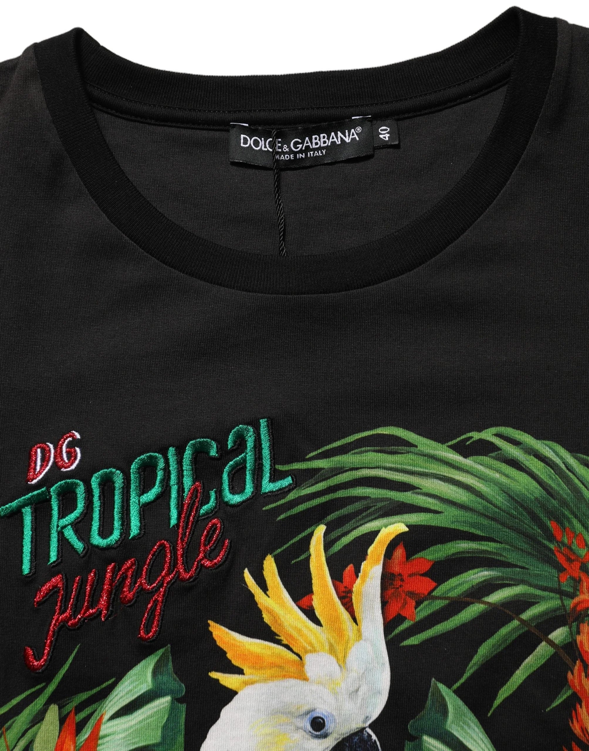 Dolce & Gabbana Black Tropical Print Cotton Round Neck T-Shirt