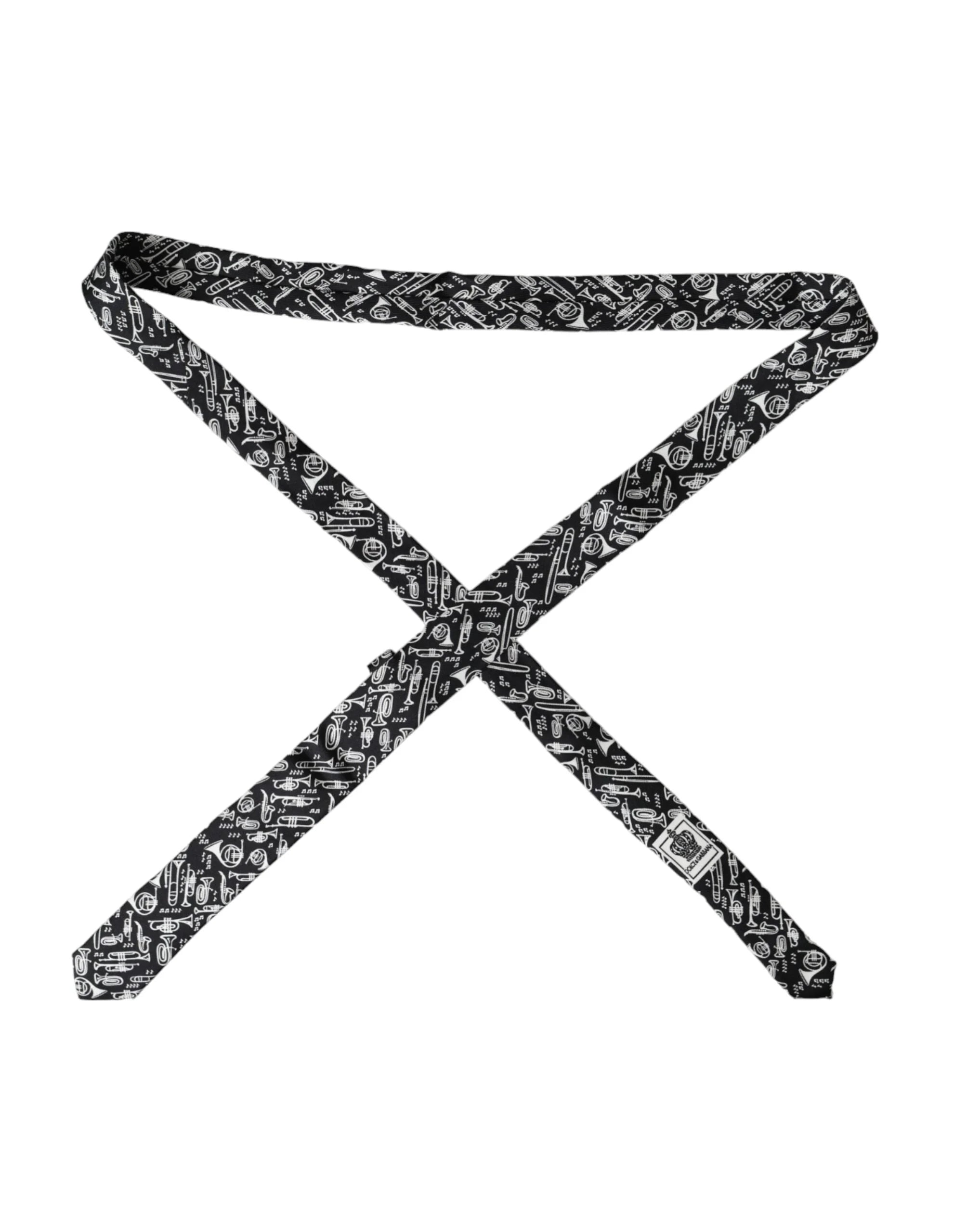 Dolce & Gabbana Black Trumpet Print Silk Adjustable Tie - Neckties