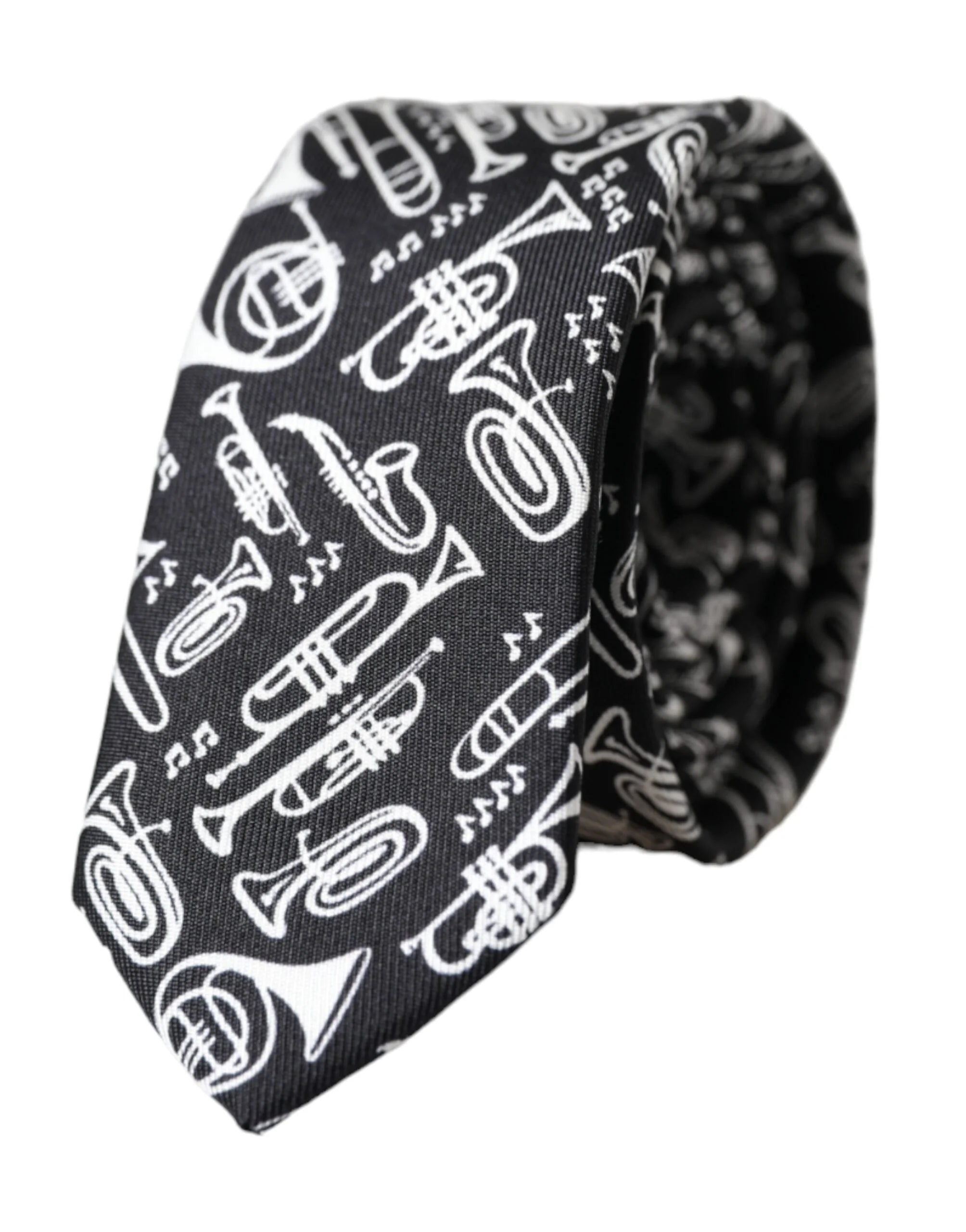 Dolce & Gabbana Black Trumpet Print Silk Adjustable Tie - Neckties