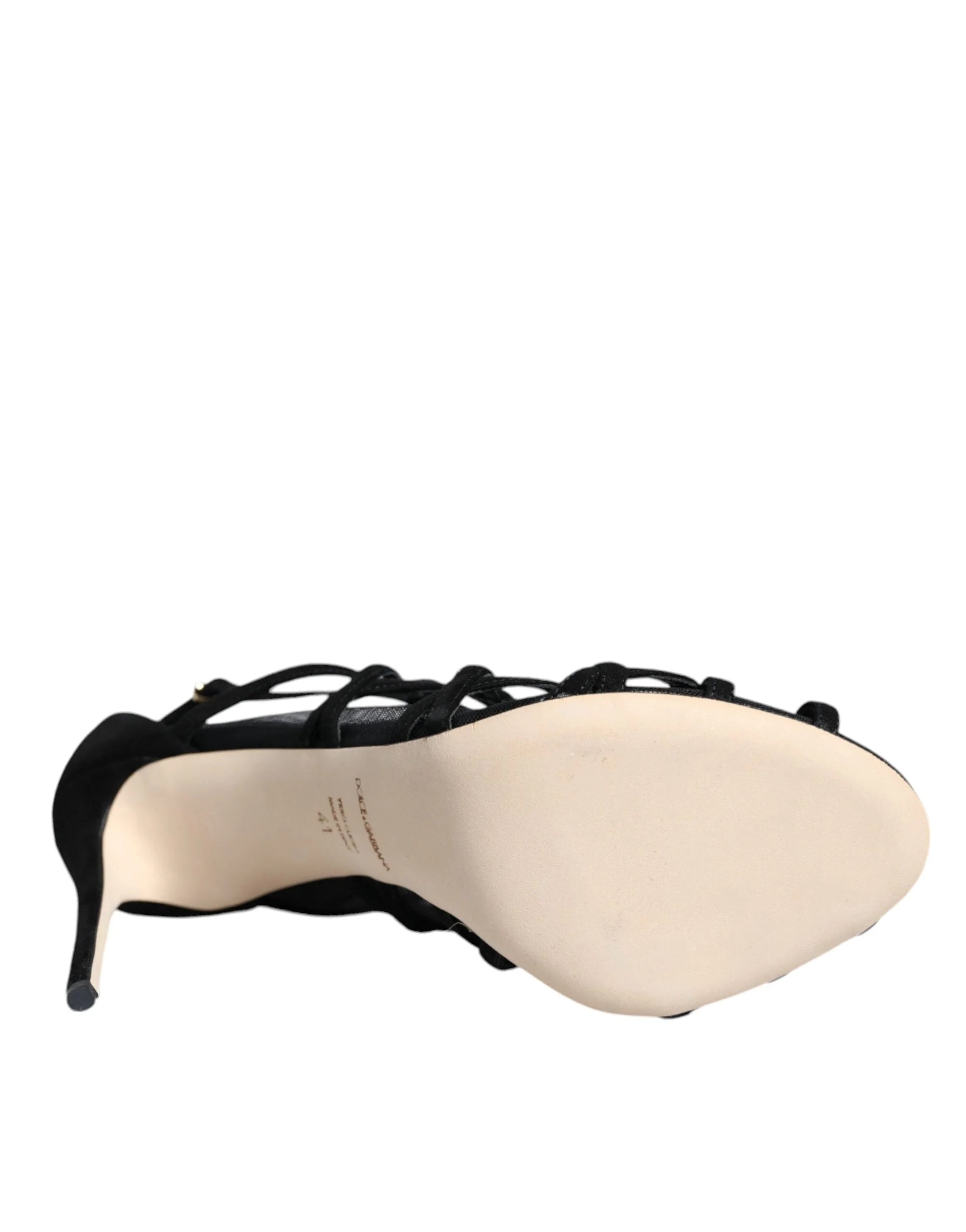 Dolce & Gabbana Black Tulle Stretch Heels Sandals Shoes - EU41/US10.5 - Sandals