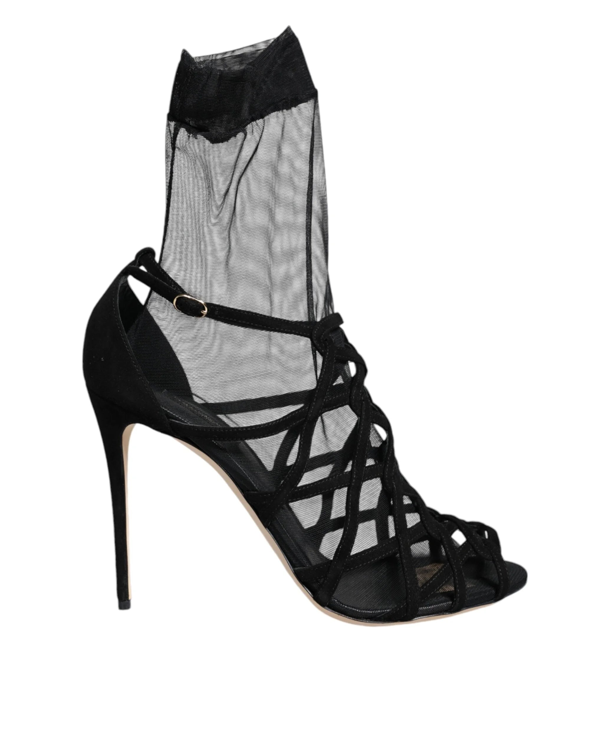 Dolce & Gabbana Black Tulle Stretch Heels Sandals Shoes - EU41/US10.5