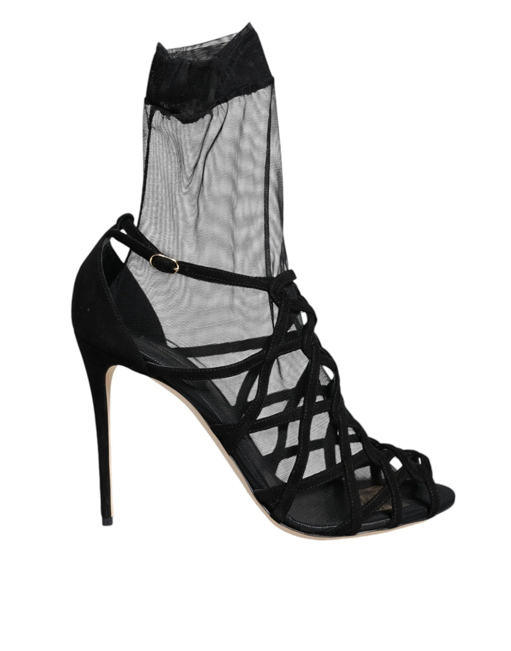 Dolce & Gabbana Black Tulle Stretch Heels Sandals Shoes - EU41/US10.5