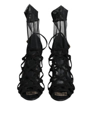 Dolce & Gabbana Black Tulle Stretch Heels Sandals Shoes - EU41/US10.5 - Sandals