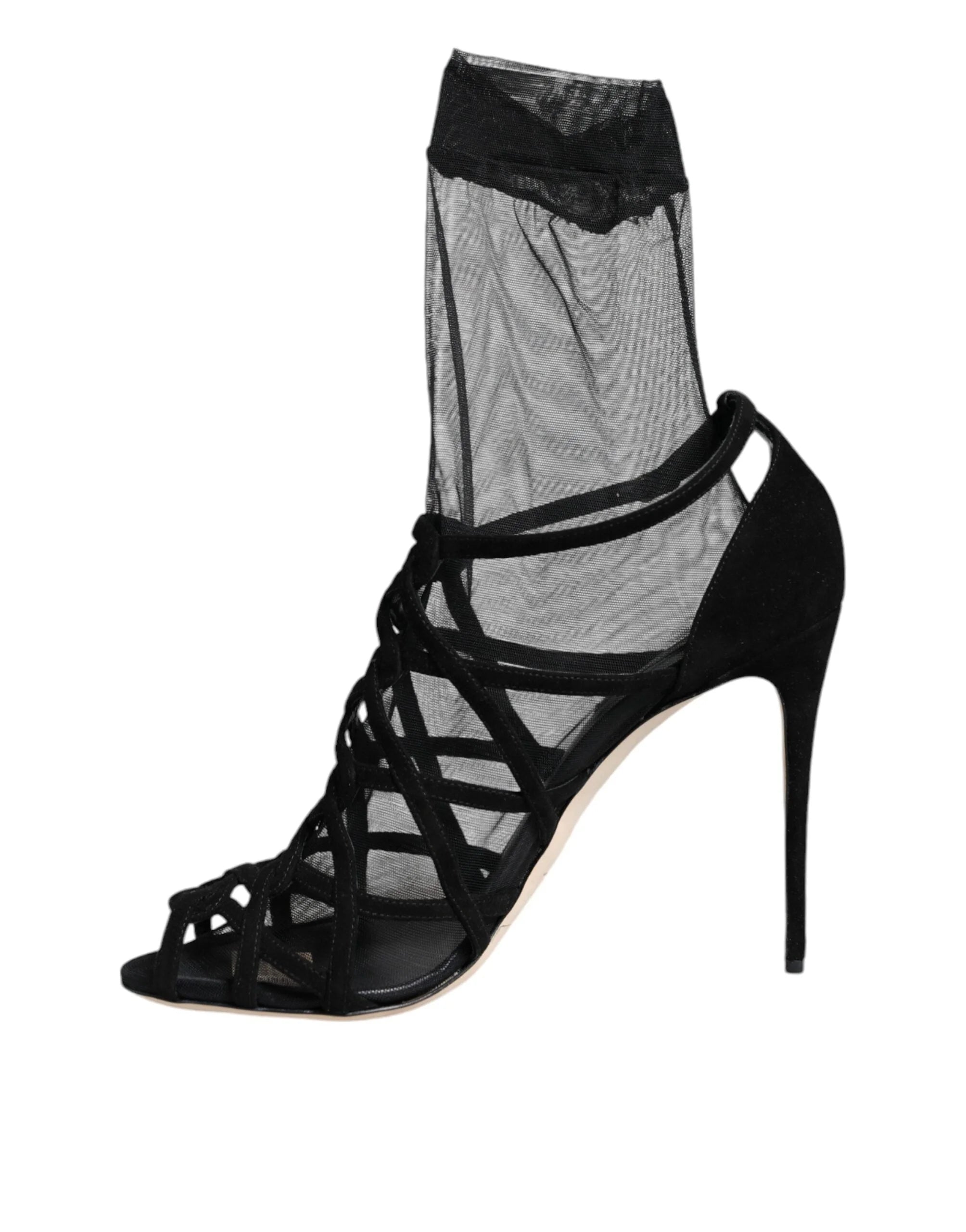 Dolce & Gabbana Black Tulle Stretch Heels Sandals Shoes - EU41/US10.5