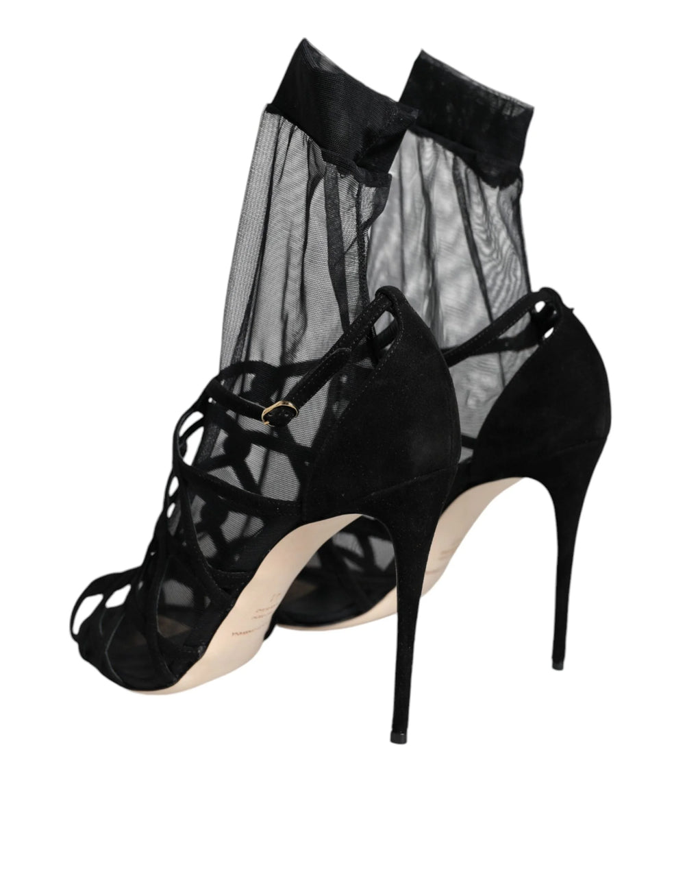 Dolce & Gabbana Black Tulle Stretch Heels Sandals Shoes - EU41/US10.5