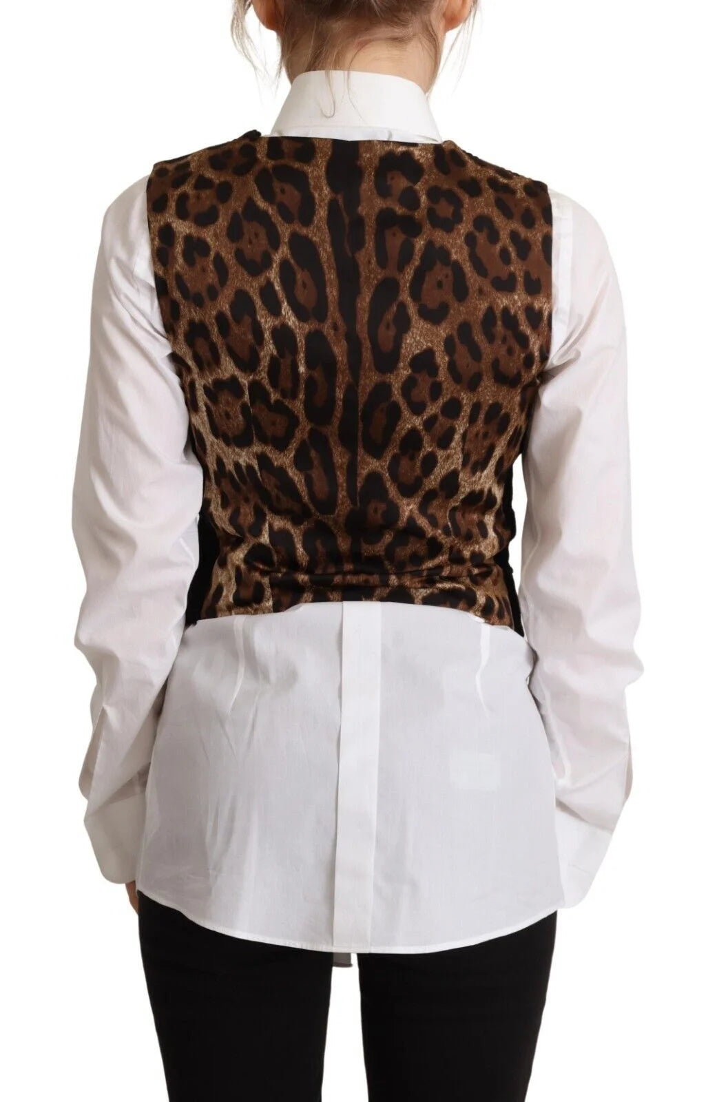 Dolce & Gabbana Black V-neck Leopard Corduroy Button Vest Top - IT40|S - Vests