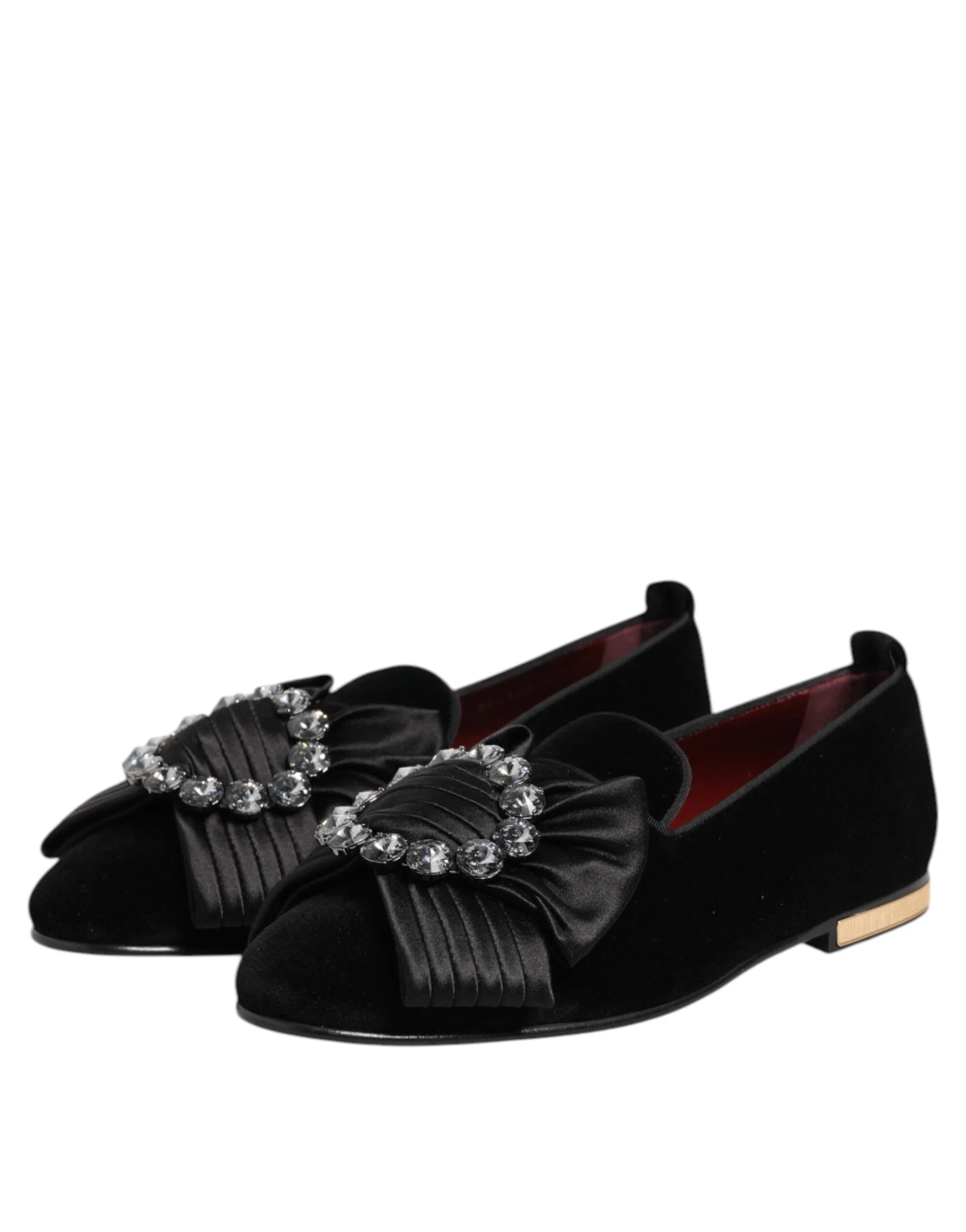 Dolce & Gabbana Black VATICANO Crystal Ribbon Slip On Shoes - Flats