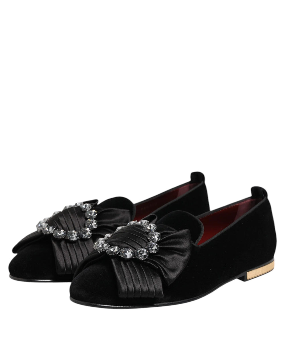 Dolce & Gabbana Black VATICANO Crystal Ribbon Slip On Shoes - Flats