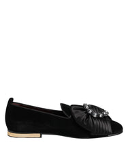 Dolce & Gabbana Black VATICANO Crystal Ribbon Slip On Shoes - Flats