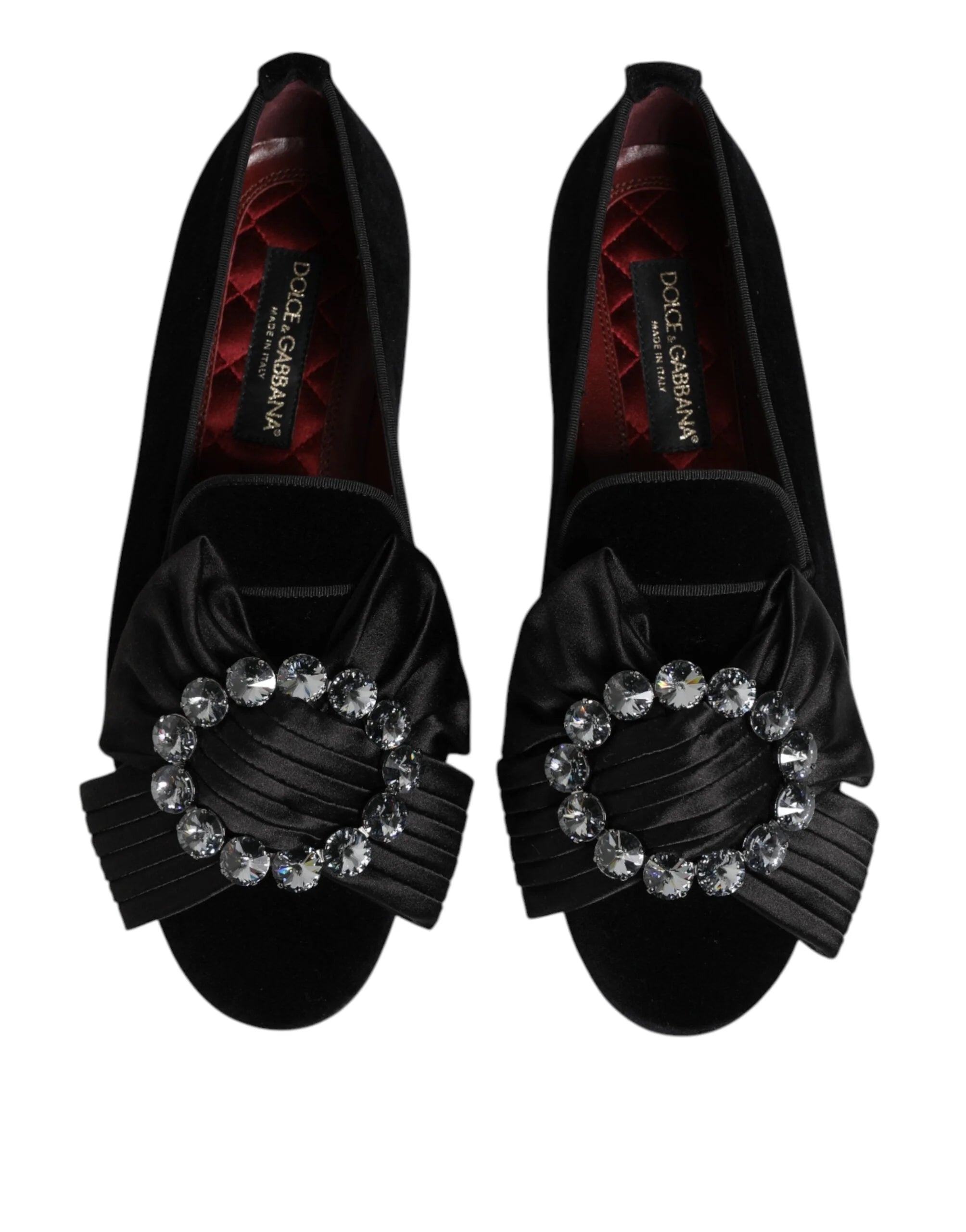 Dolce & Gabbana Black VATICANO Crystal Ribbon Slip On Shoes - Flats