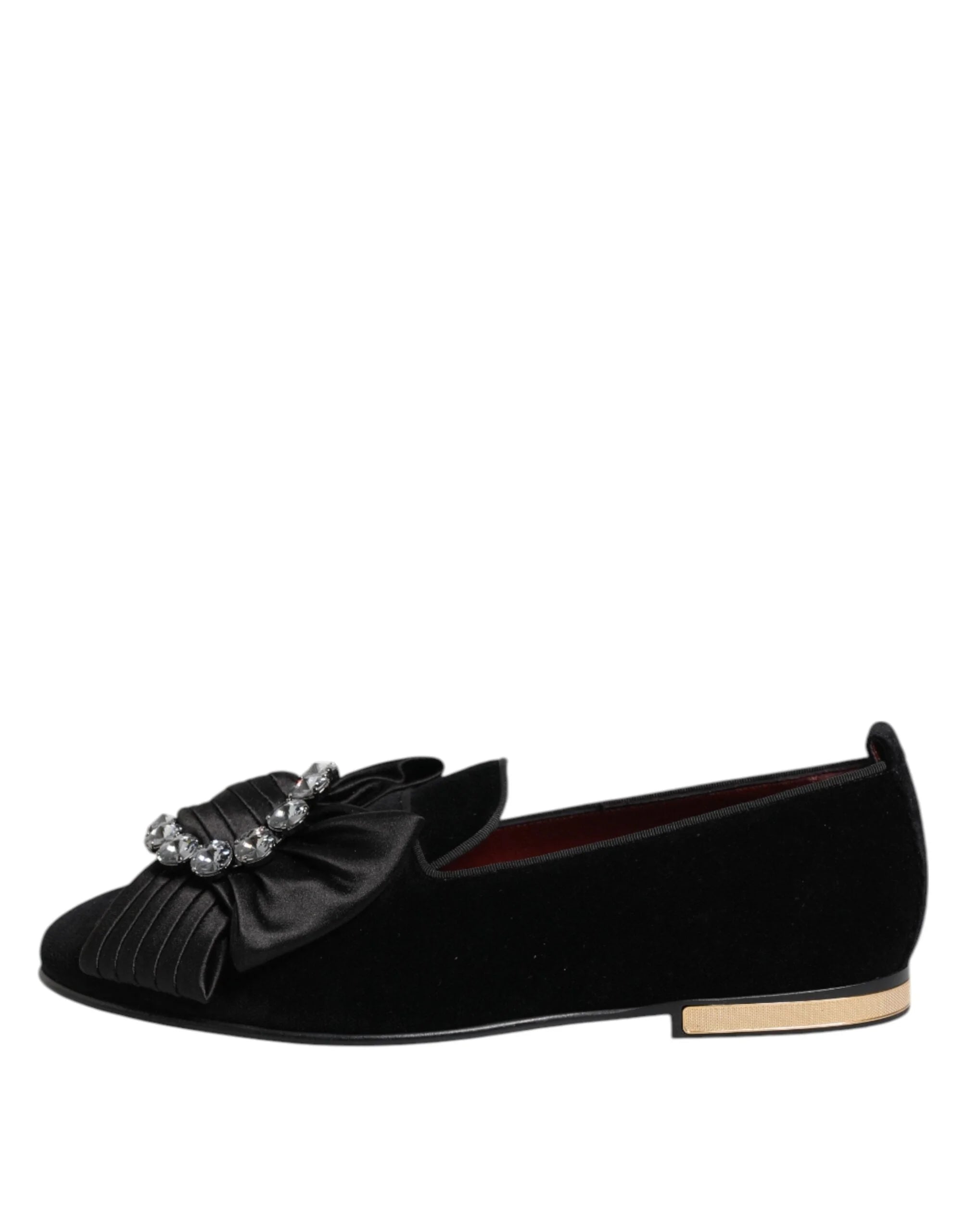 Dolce & Gabbana Black VATICANO Crystal Ribbon Slip On Shoes - Flats