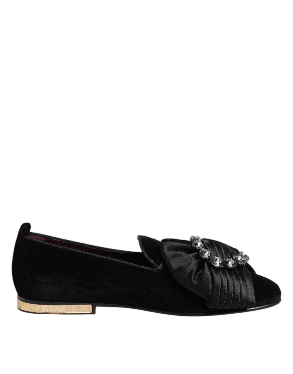 Dolce & Gabbana Black VATICANO Crystal Ribbon Slip On Shoes - Flats