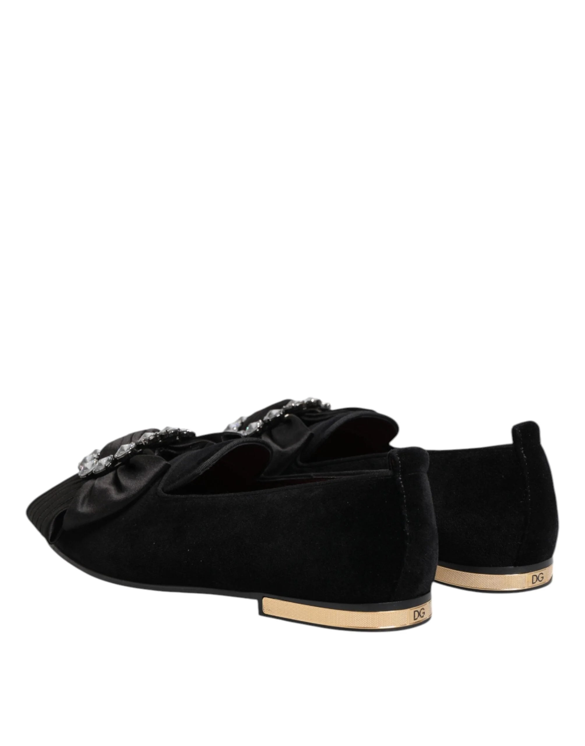 Dolce & Gabbana Black VATICANO Crystal Ribbon Slip On Shoes - Flats