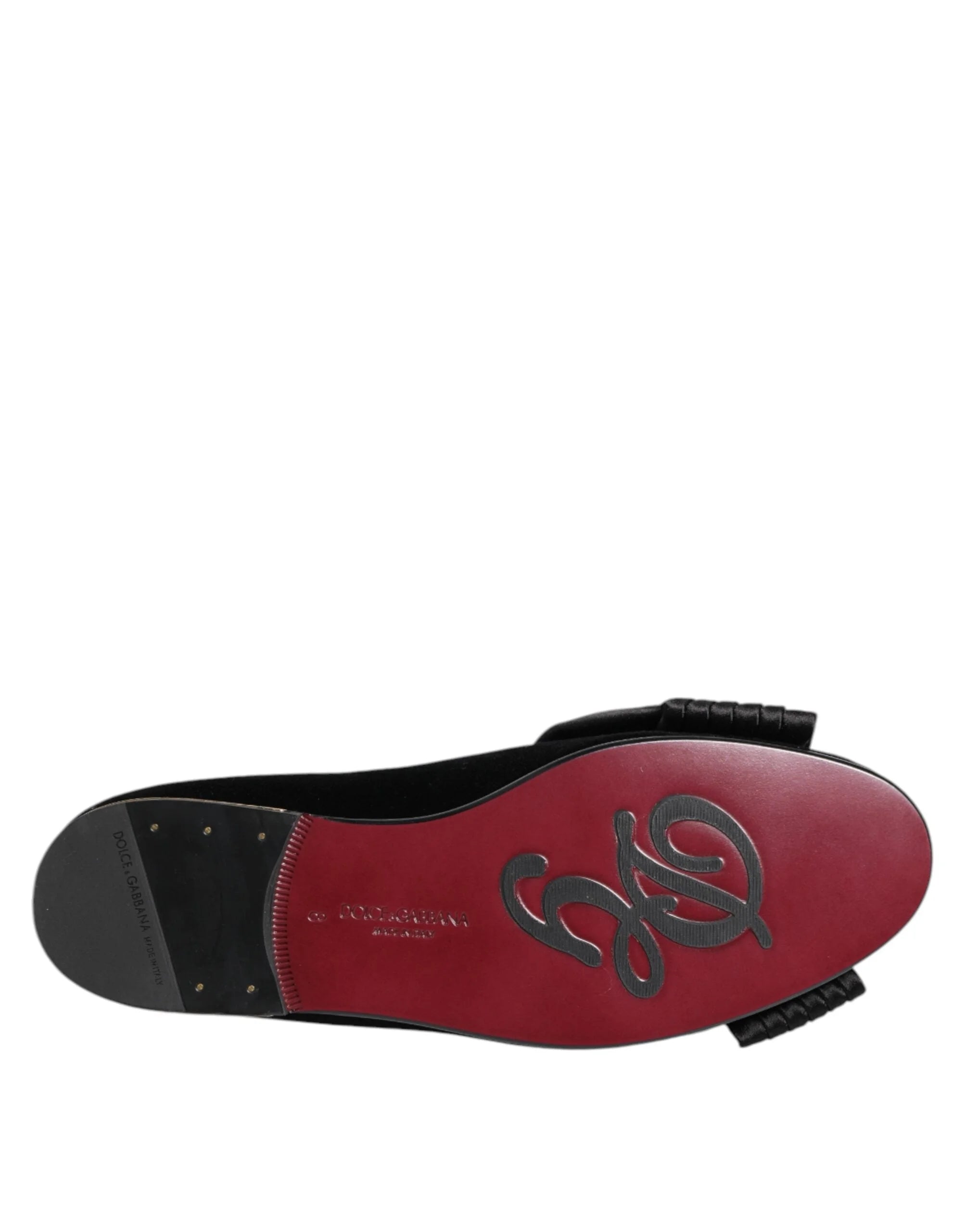 Dolce & Gabbana Black VATICANO Crystal Ribbon Slip On Shoes - Flats