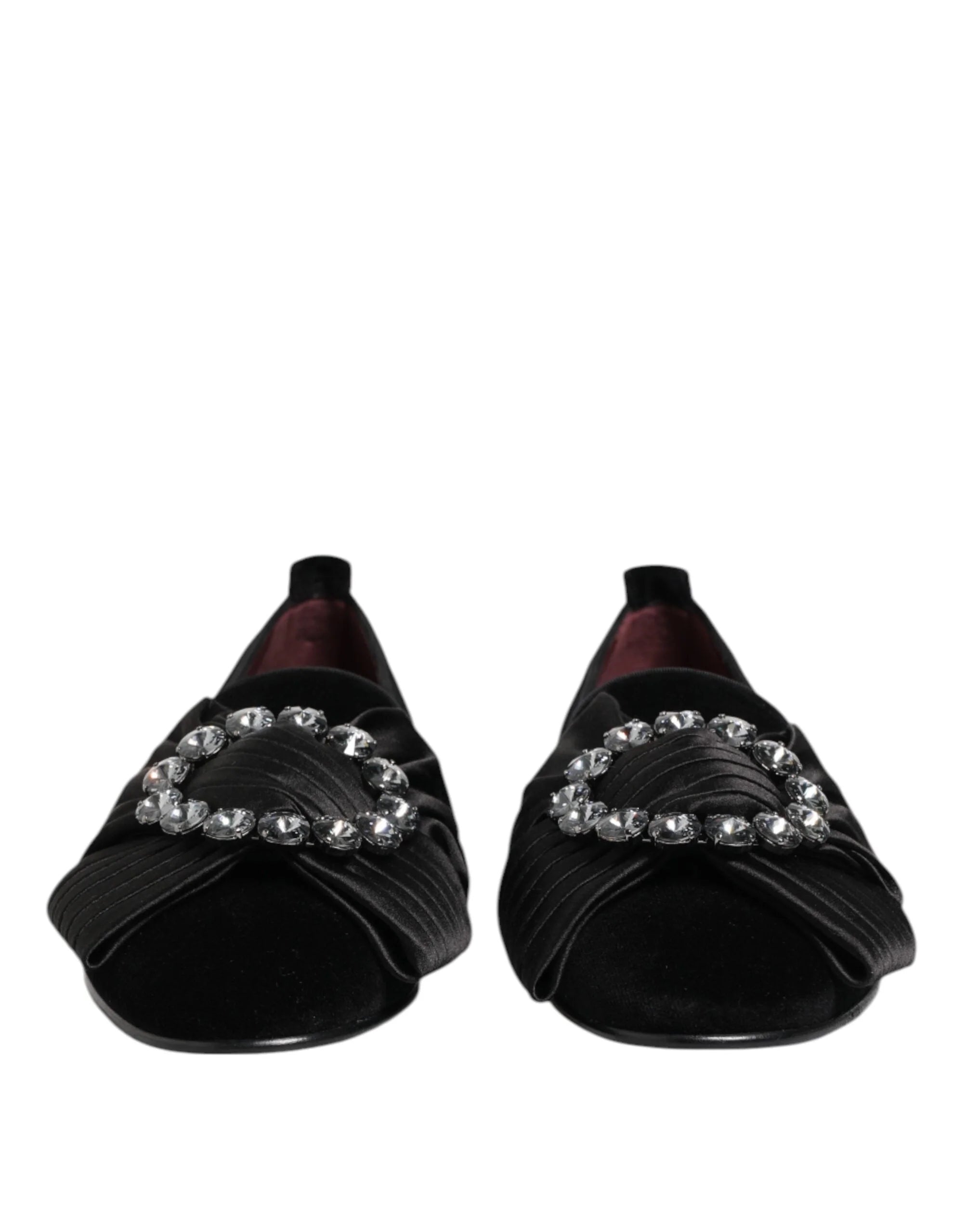 Dolce & Gabbana Black VATICANO Crystal Ribbon Slip On Shoes - Flats