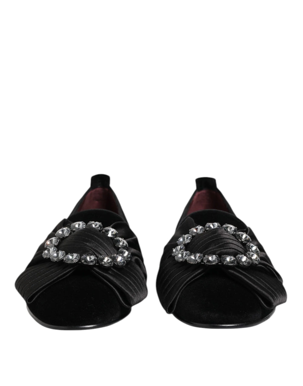 Dolce & Gabbana Black VATICANO Crystal Ribbon Slip On Shoes - Flats