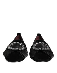 Dolce & Gabbana Black VATICANO Crystal Ribbon Slip On Shoes - Flats