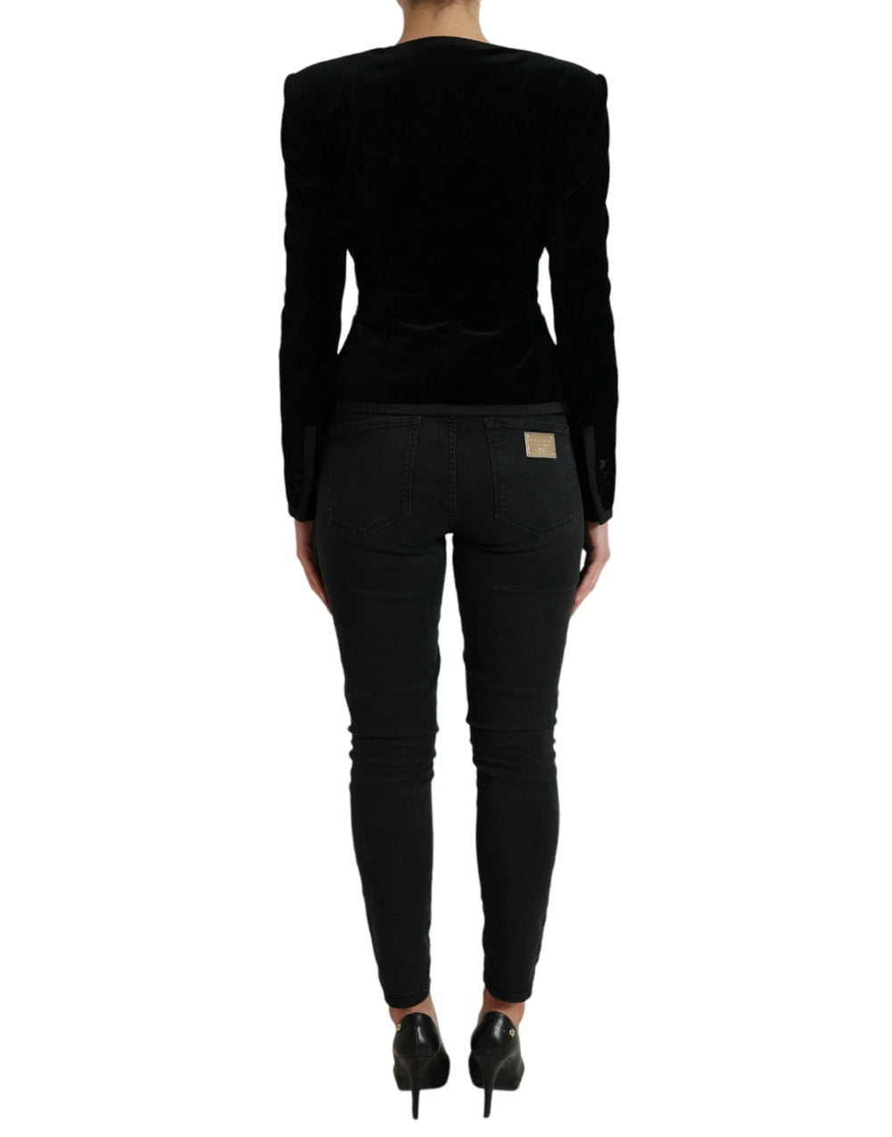 Dolce & Gabbana Black Velvet Cotton Double Breasted Jacket - IT40|S - Sport Jackets