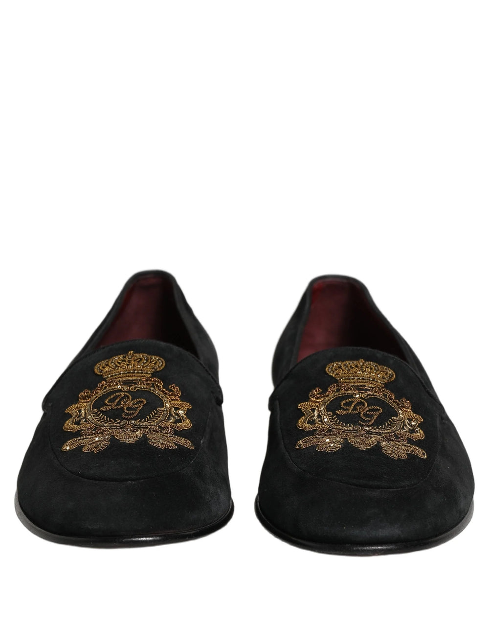 Dolce & Gabbana Black Velvet Crown Embroidery Loafers Shoes - EU44/US11